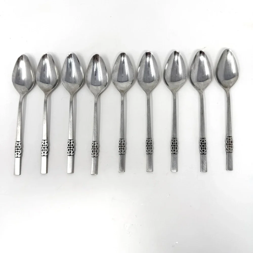9 International Stainless Steel Deluxe Teaspoons MCM Danish Scroll Flatware Set